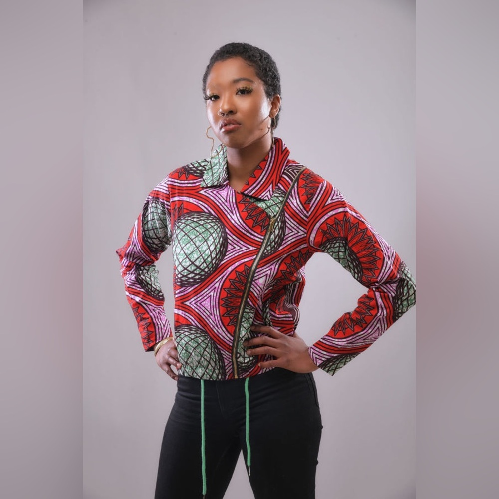 Swiss Brand “Brown-Skin.ch” Keep Riding Neon African Wax Print Bomber Jacket